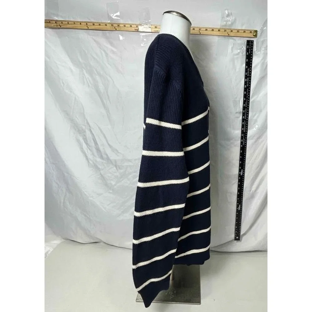 Nautica Jeans Co Mens XXL Navy Blue White Striped‎ Ribbed V-Neck Cotton Sweater